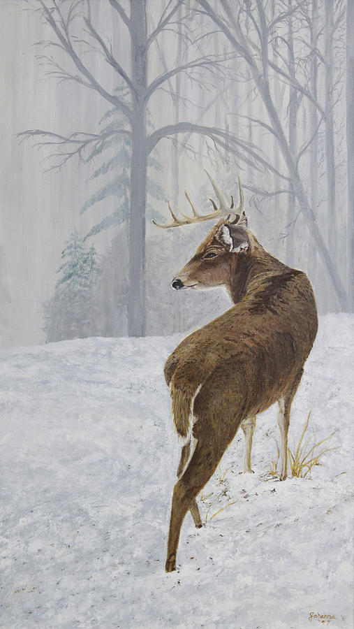 Winter Coat Buck Painting by Johanna Lerwick