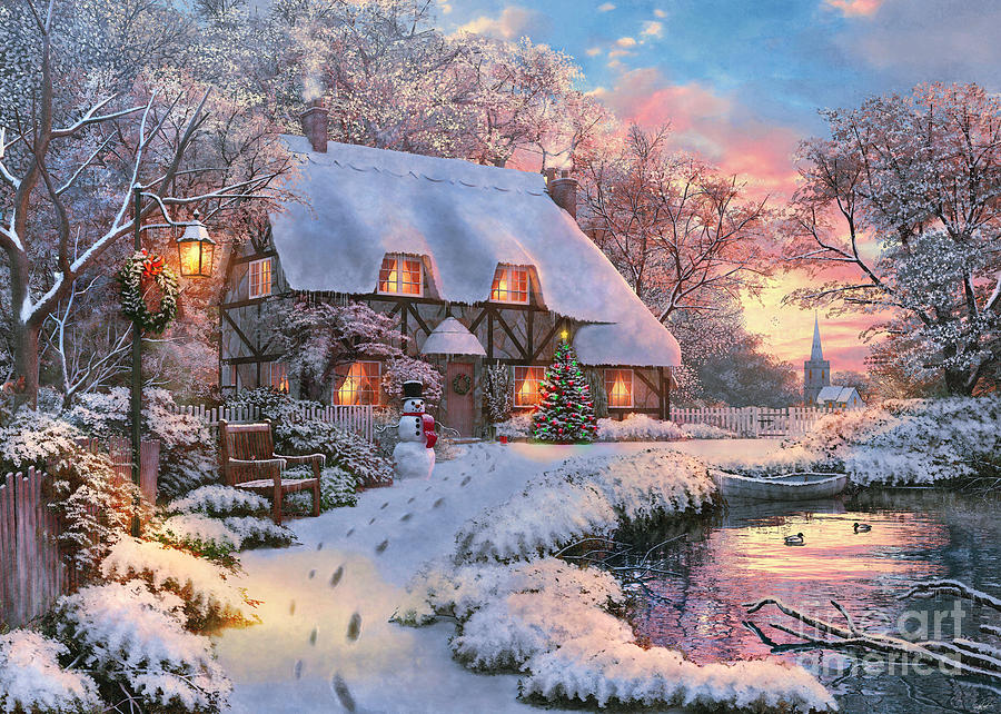 Winter Cottage Digital Art by MGL Meiklejohn Graphics Licensing