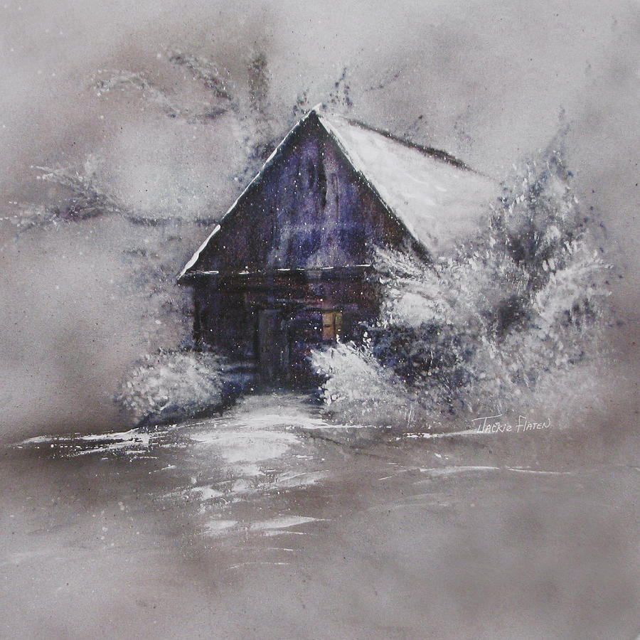 Abstract Painting - Winter Cottage by Jackie Flaten