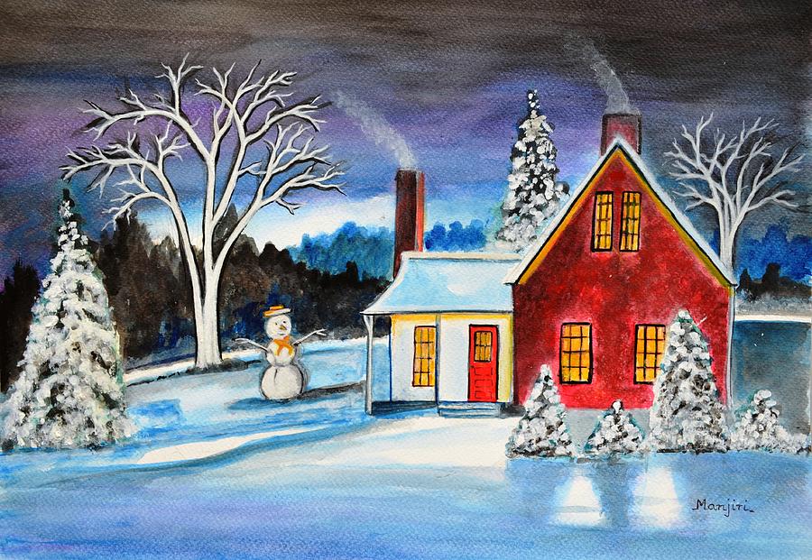 Winter Cottage Painting by Manjiri Kanvinde