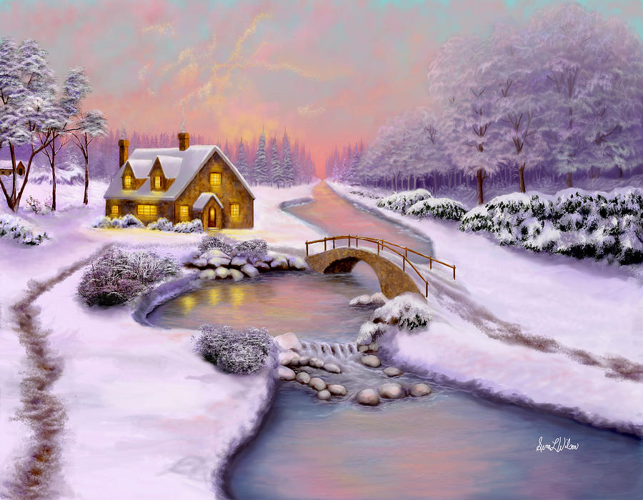 Winter Cottage Painting by Sena Wilson