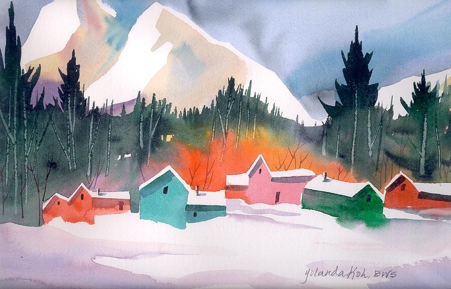 Winter cottages Painting by Yolanda Koh