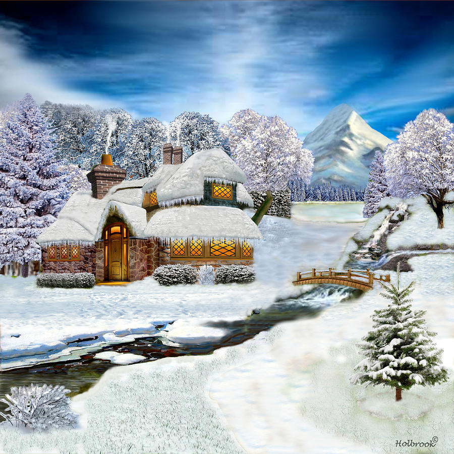 Winter Country Cottage Digital Art by Glenn Holbrook