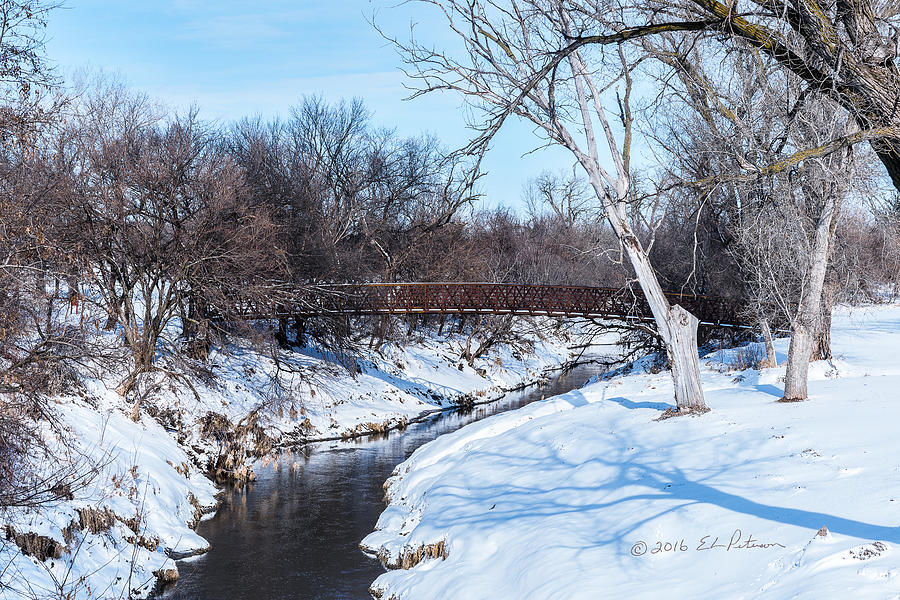 Winter Creek And Bridge Photograph by Ed Peterson