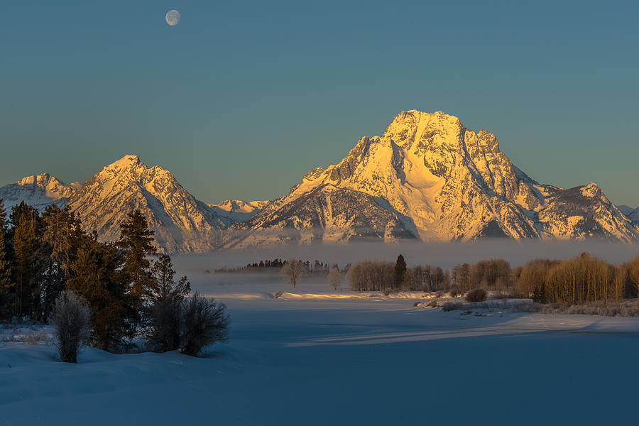 Winter Photograph - Winter Dawn At Mount Moran by Yeates Photography