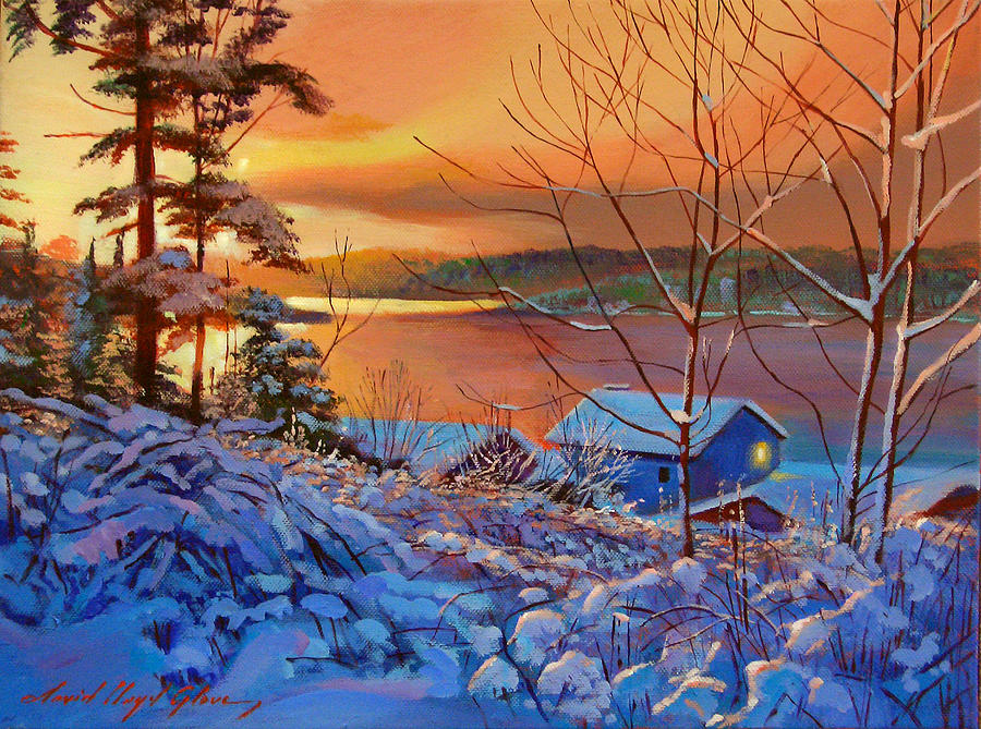 Winter Painting - Winter Day Begins by David Lloyd Glover