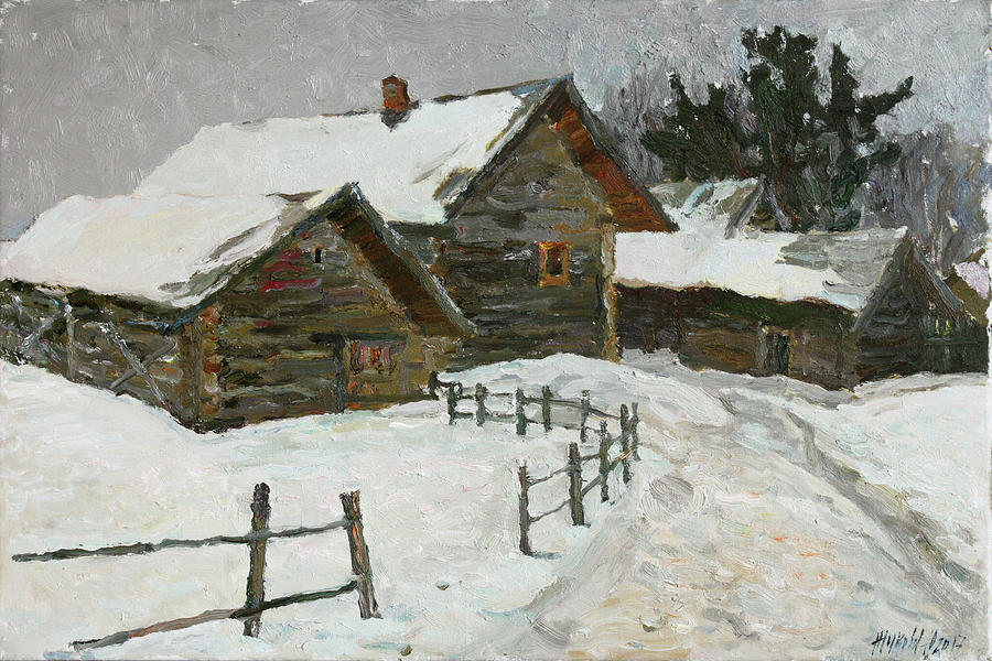 Winter day in Bugrovo Painting by Juliya Zhukova
