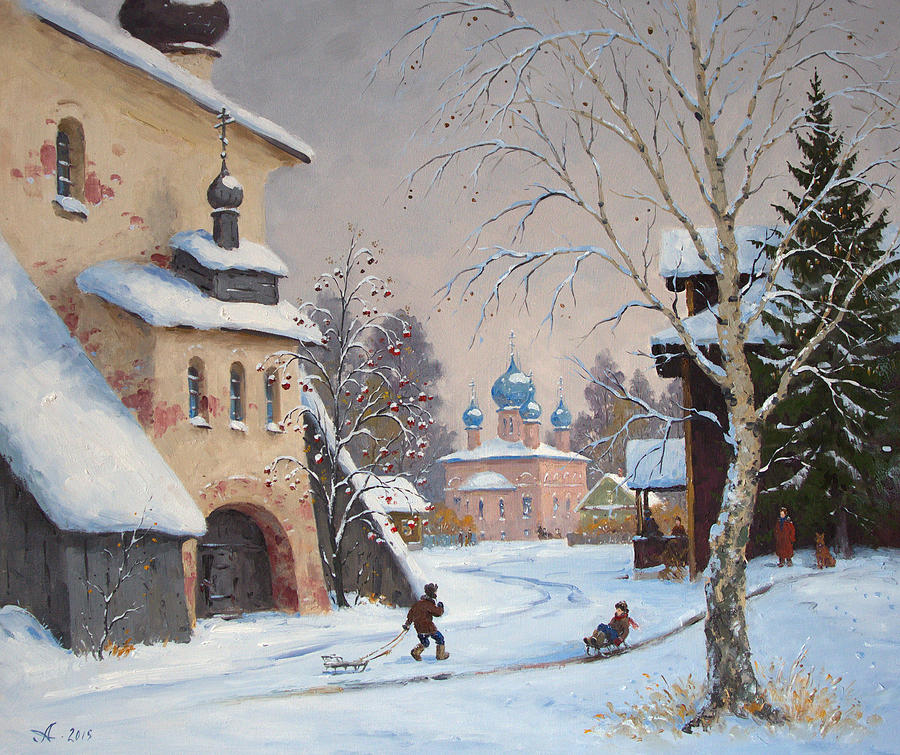 Winter Painting - Winter day in Kargopol by Alexander Alexandrovsky