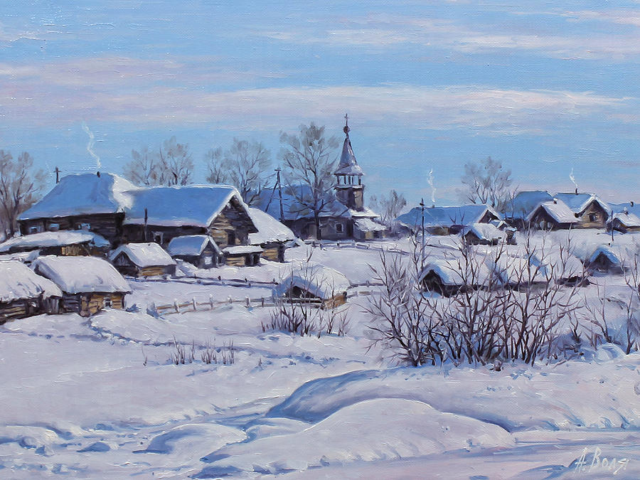 Winter Painting - Winter Day. Village by Alexander Volya