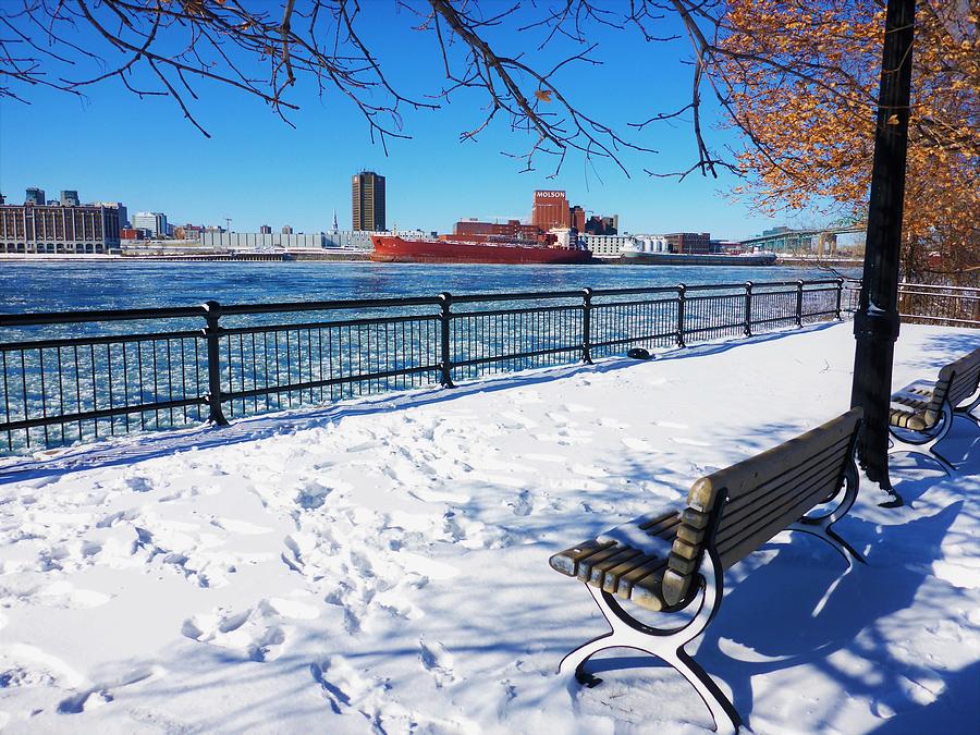 Montreal - Winter Day with Red Ship Photograph by Cristina Stefan