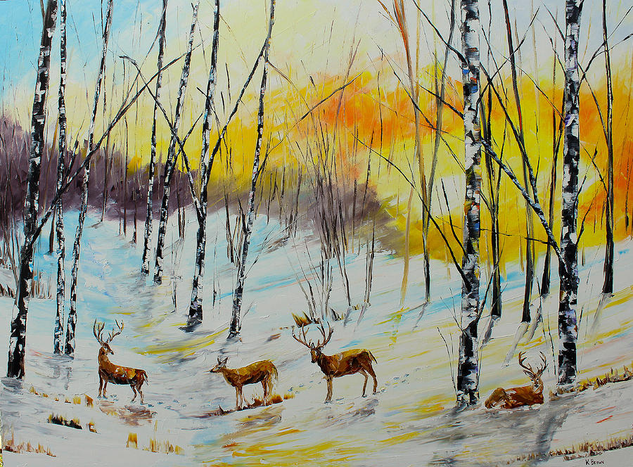 Winter Deer Painting by Kevin Brown