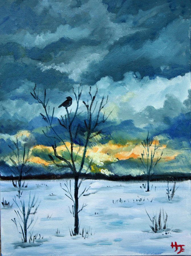 Crow Painting - Winter dusk by Hilary England