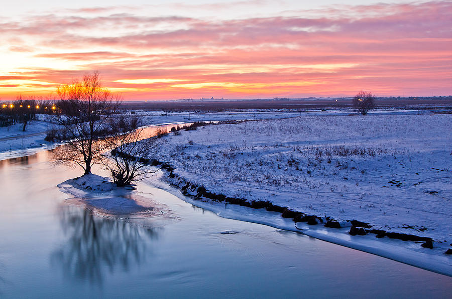 Winter Photograph - Winter dusk on the river by Catalin Pomeanu