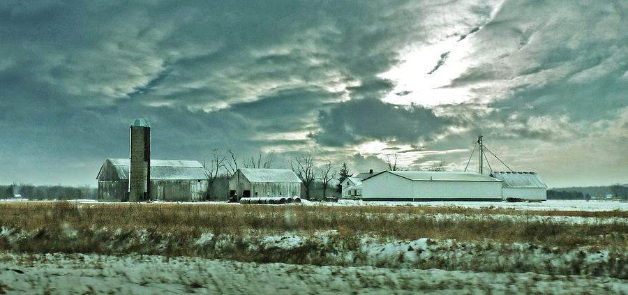 Winter Photograph - Winter Dusting on White Barns by Garth Glazier