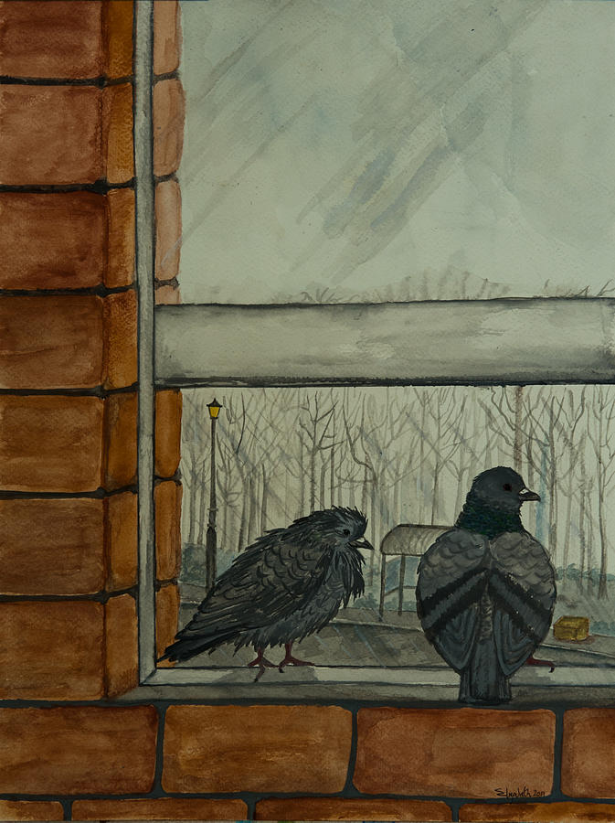Pigeon Painting - Winter by Elizabeth Mundaden