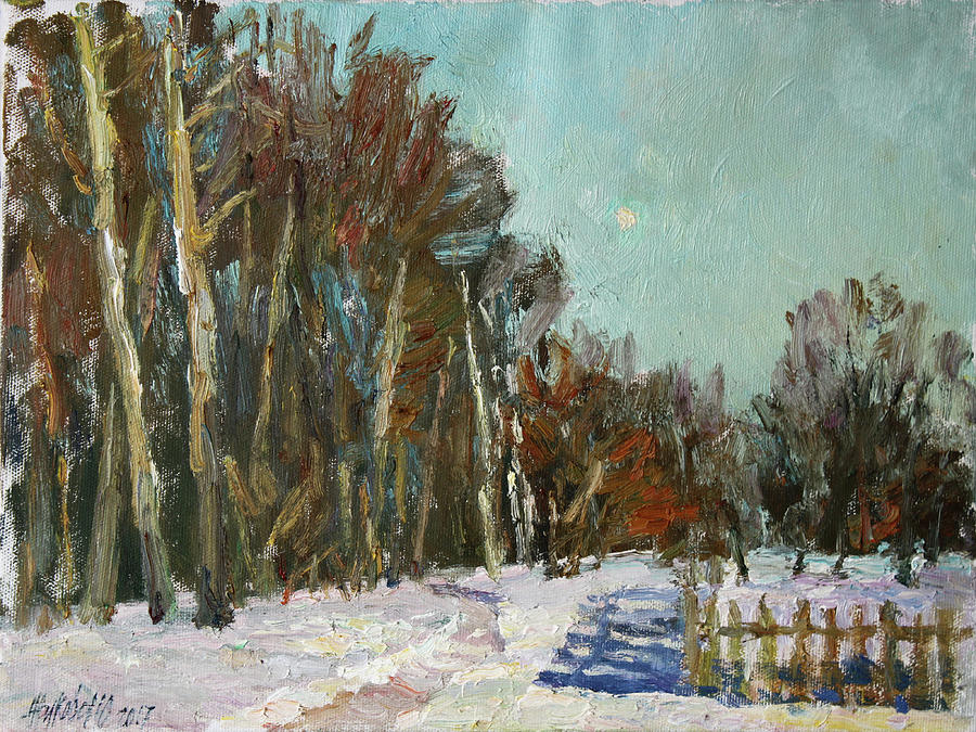 Winter etude in the Trigorskoye Painting by Juliya Zhukova