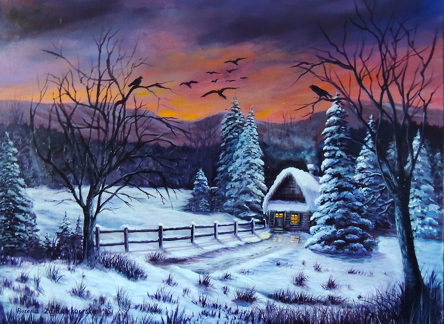 Winter Evening 2 Painting by Bozena Zajaczkowska