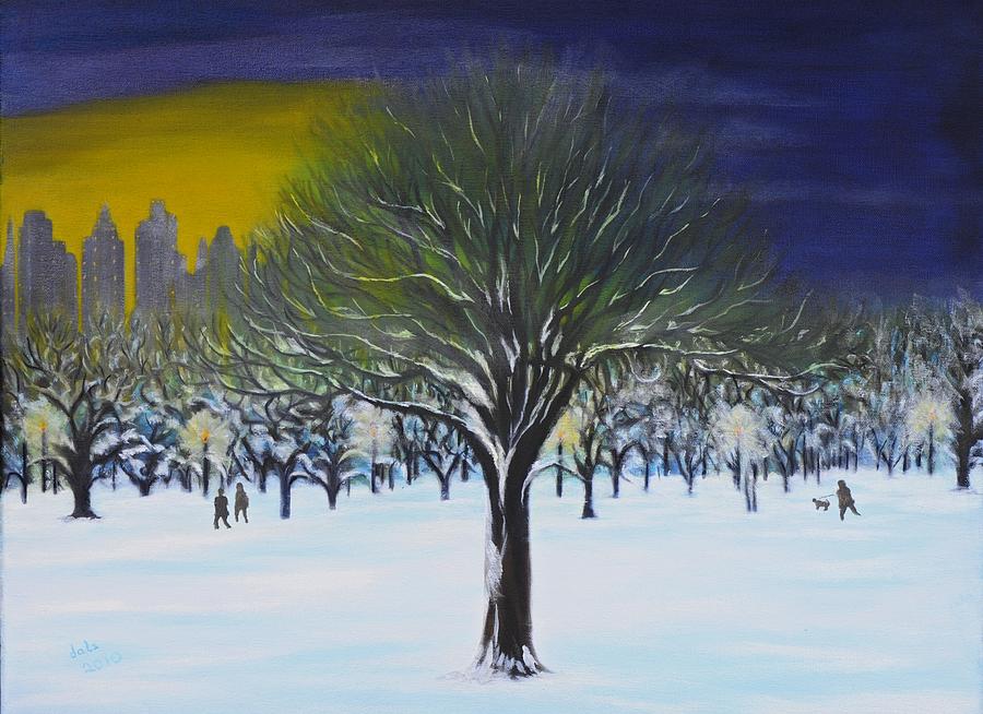 Tree Painting - Winter Evening in City Park by Douglas Ann Slusher