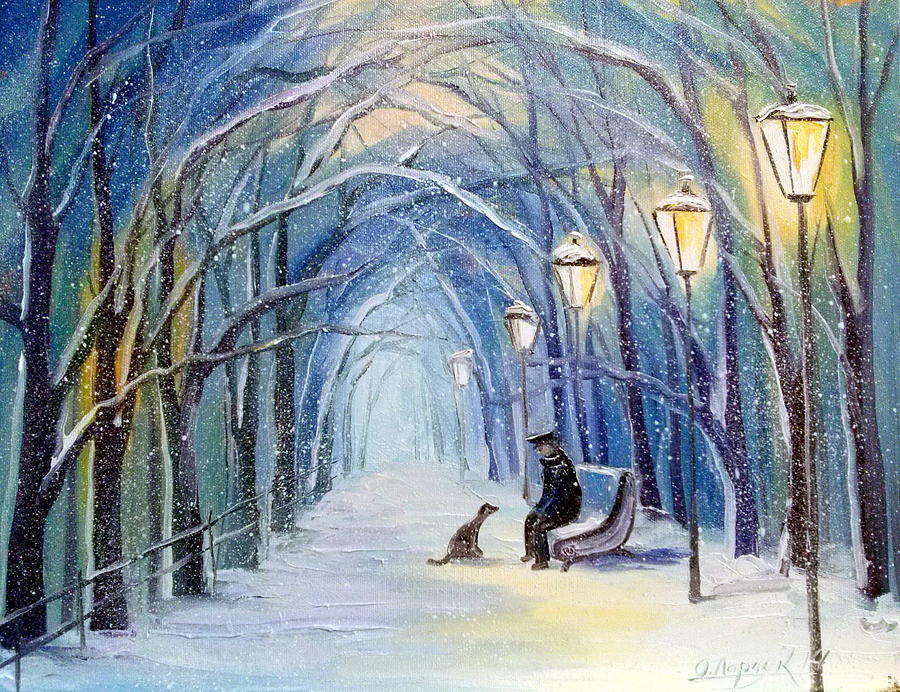 Impressionism Painting - Winter evening by Olha Darchuk