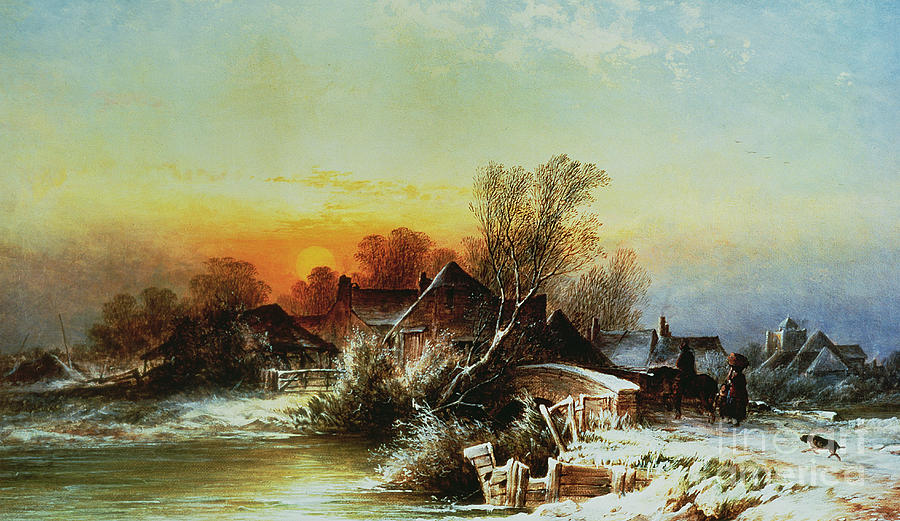 Christmas Painting - Winter Evening on the Mole, Surrey by George Augustus Williams