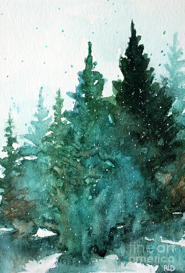 Winter Evergreens Painting by Rebecca Davis