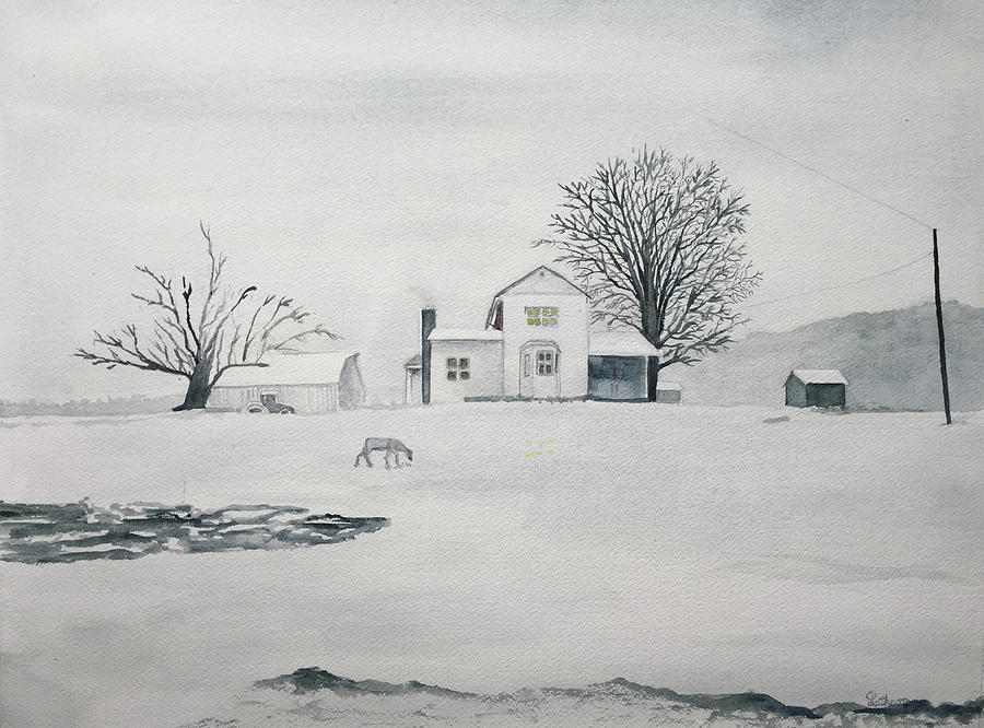 Winter Farm 2 Painting by Christine Lathrop