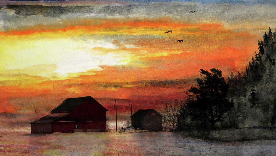 Winter Farm Painting by R Kyllo