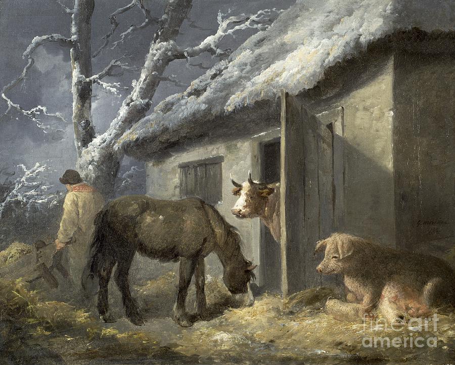 Winter Painting - Winter Farmyard by George Morland Winter Painting - Winter Farmyard by George Morland