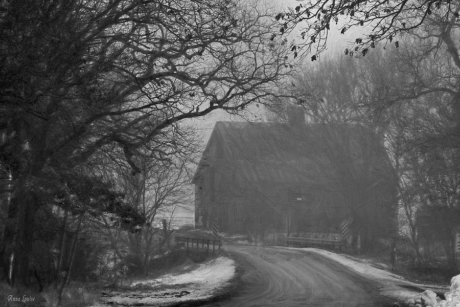 Winter Foggy Countryside Road and Barn 2 Photograph by Anna Louise