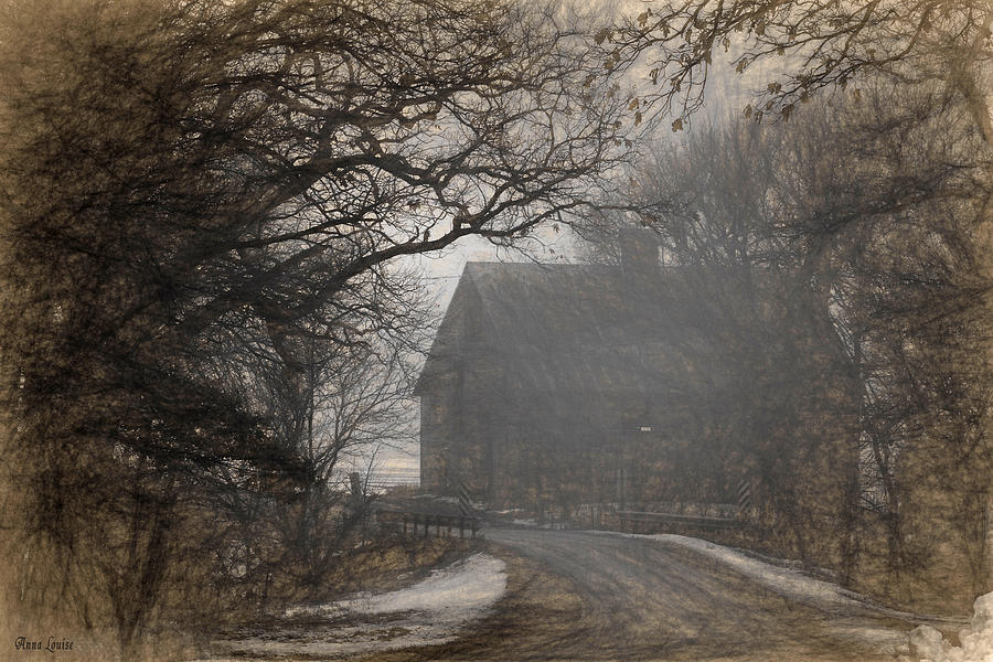 Winter Foggy Countryside Road and Barn Photograph by Anna Louise