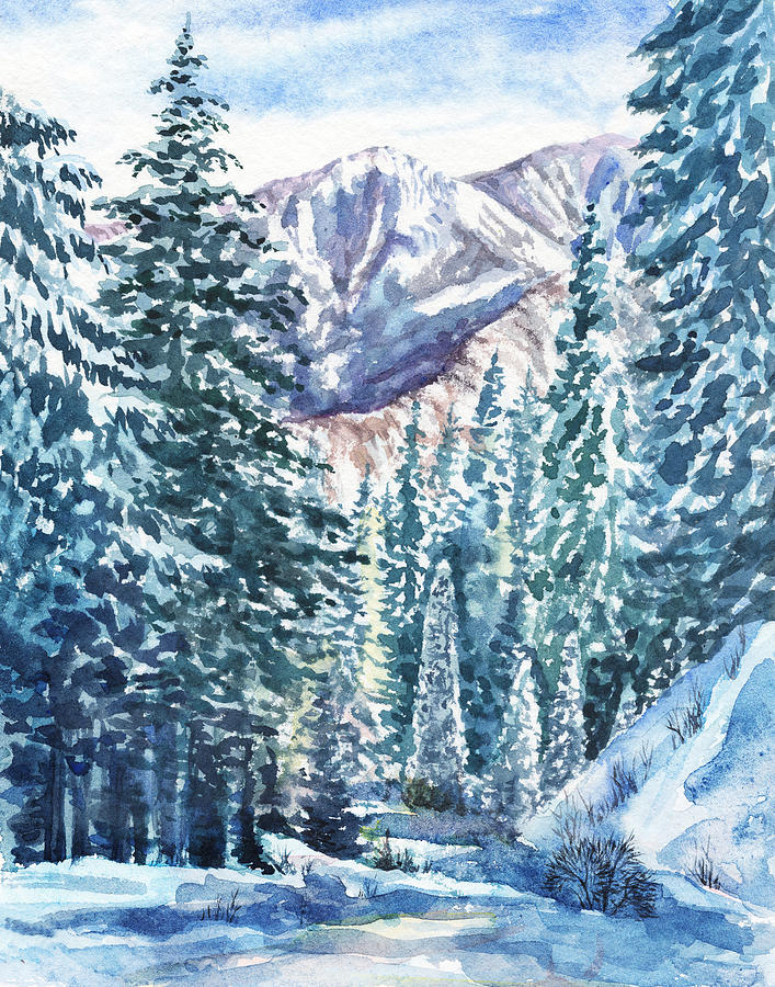 Winter Forest And Mountains Painting