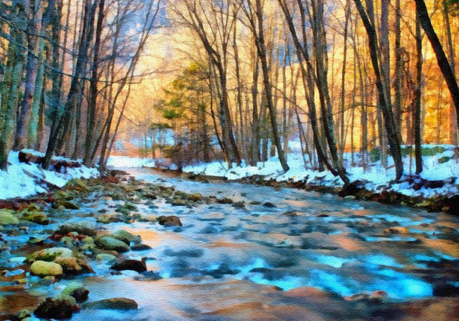 Winter Digital Art - Winter Forest River Scene Near Buffalohurst L B by Gert J Rheeders