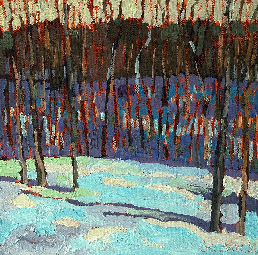 Winter Forested Slope Painting by Phil Chadwick