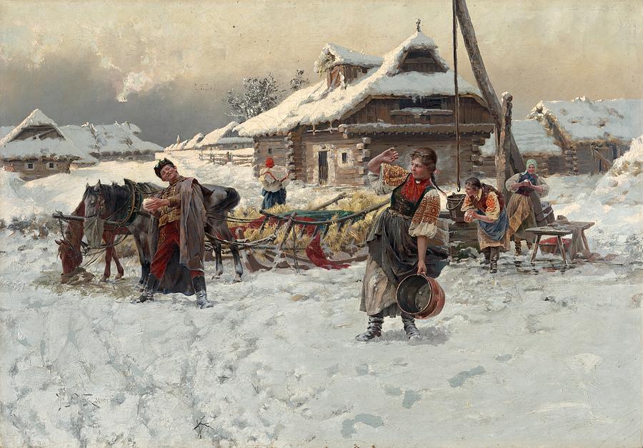 Winter games, Jaroslav Vesin 1892 Painting by Vincent Monozlay