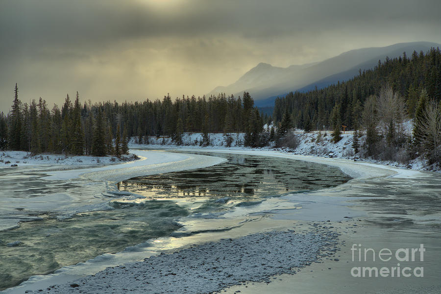 Winter Golden Glow Over The Athabasca Photograph by Adam Jewell