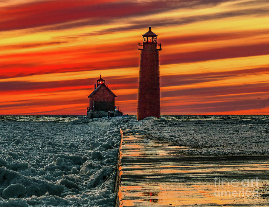 Winter Sunset at Grand Haven Photograph by Nick Zelinsky Jr