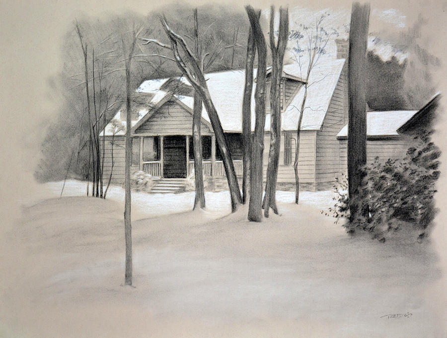 Tree Drawing - Winter Home by Christopher Reid