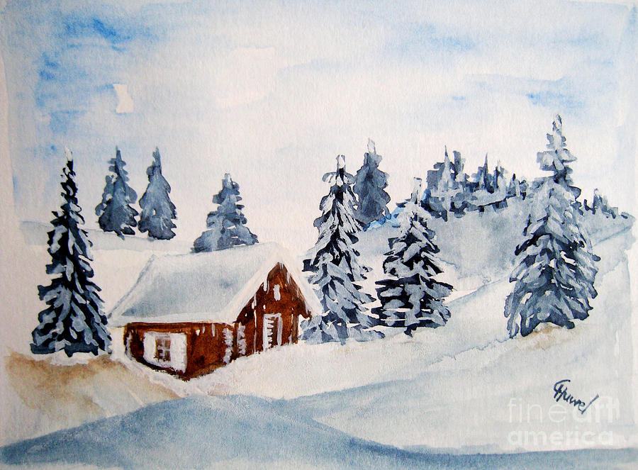 Winter Painting - Winter hut by Christine Huwer