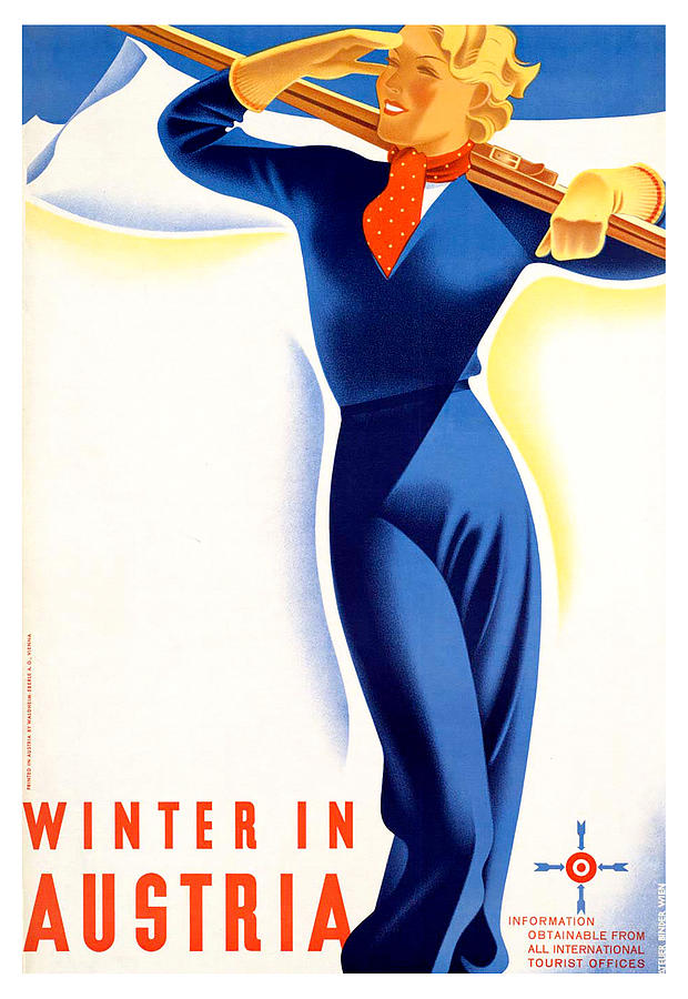 Winter Painting - Winter in Austria, Alps, ski girl, travel poster by Long Shot