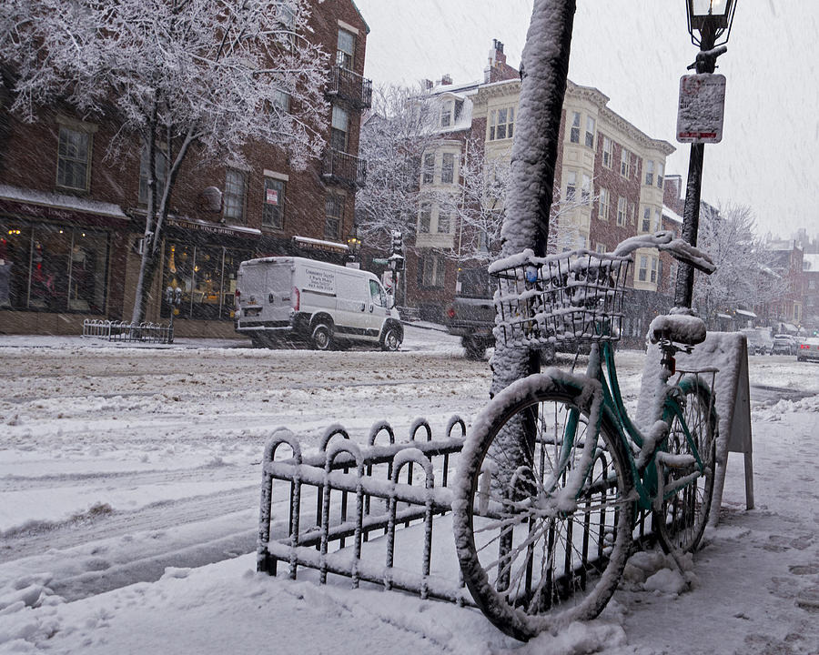 Winter in Boston Charles Street Beacon Hill Bicycle Photograph by Toby McGuire