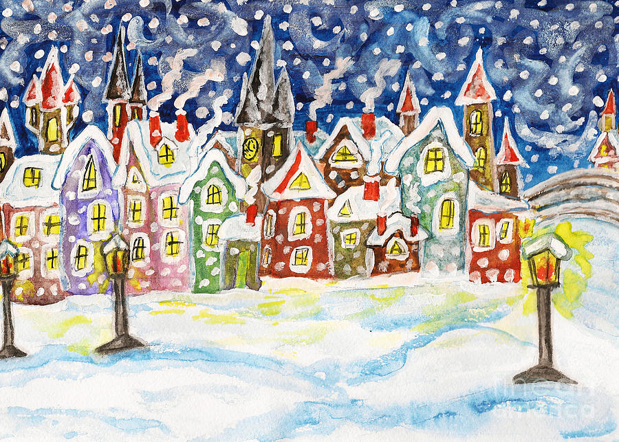 Winter in fairy town Painting by Irina Afonskaya