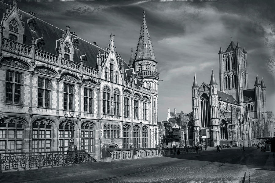 Winter in Ghent Belgium Black and White  Photograph by Carol Japp