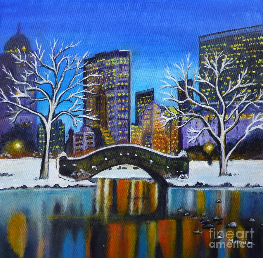 Winter in New York- Night Landscape Painting by Manjiri Kanvinde