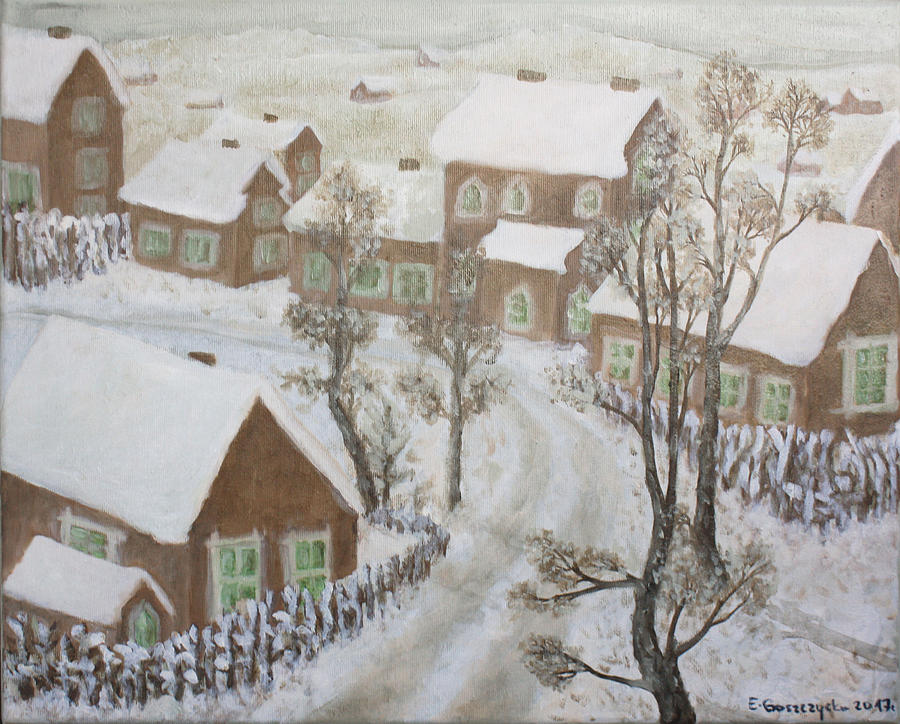 Winter in Poland Painting by Elzbieta Goszczycka