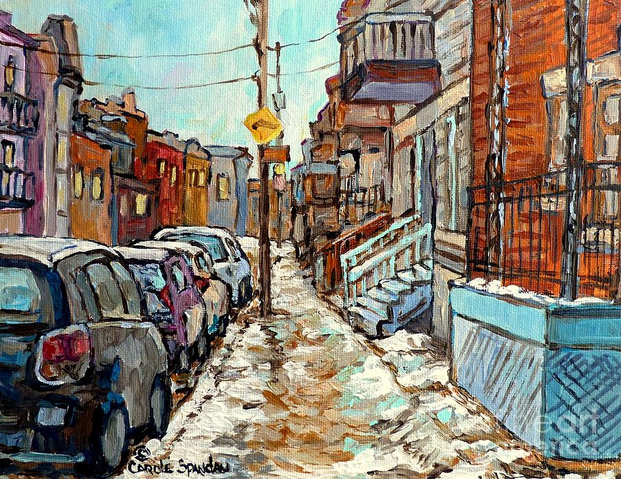 Winter In The City Montreal Street Scene Painting For Sale Snowy Quebec Winter Scene Art C Spandau   Painting by Carole Spandau