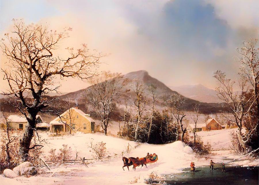 Vintage Painting - Winter In The Country - Distant Hills by Mountain Dreams