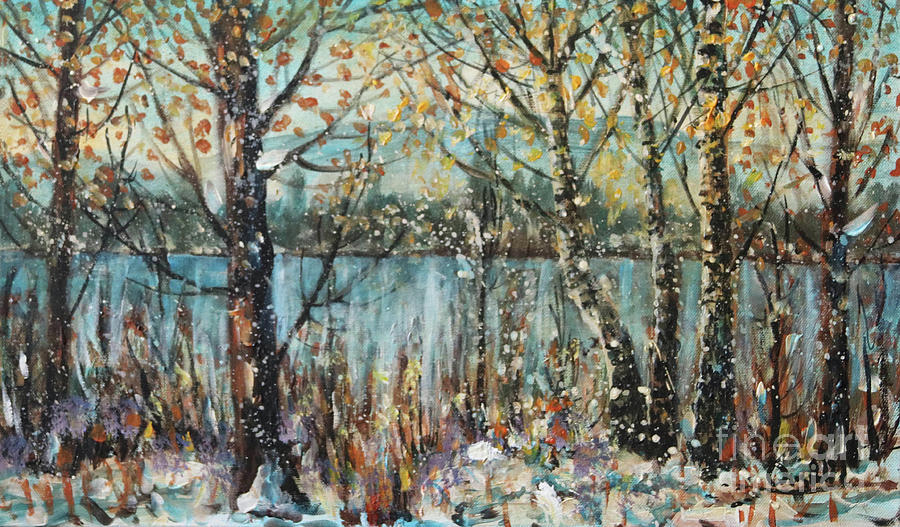 Winter Lake Painting by Dariusz Orszulik