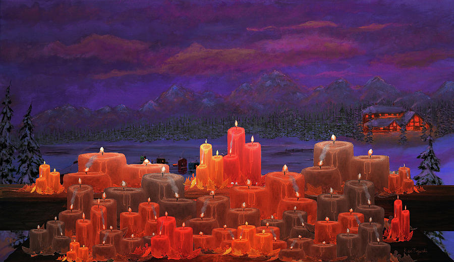 Winter Lakes Candle Light Painting by Ken Figurski