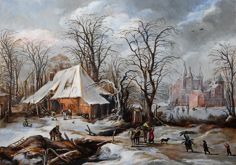 Winter Painting - Winter landscape after J. de Momper by Leonid Polotsky