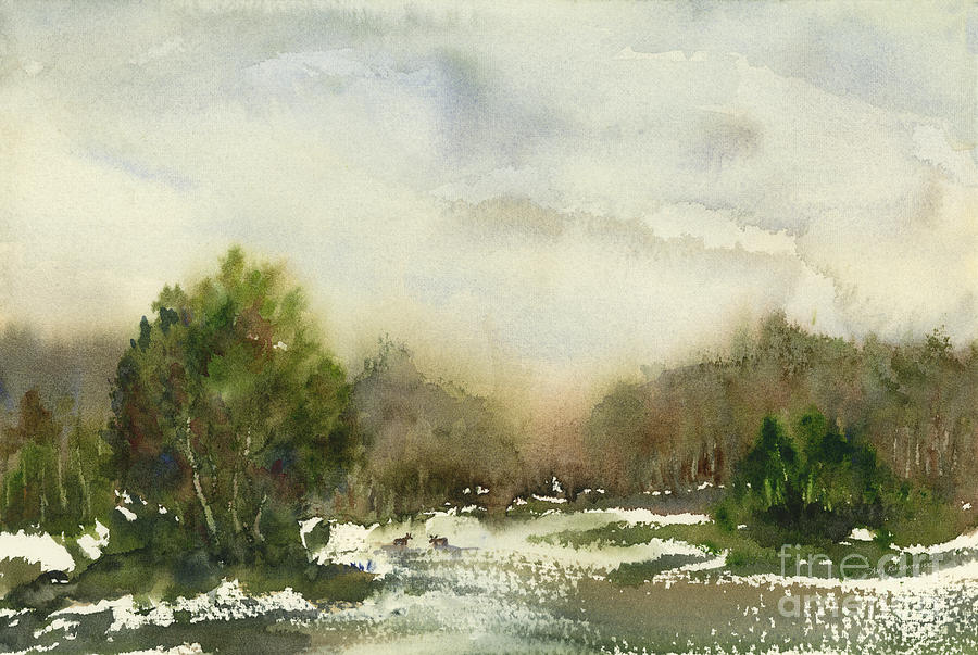 Woods Painting - Winter Landscape by Amy Kirkpatrick